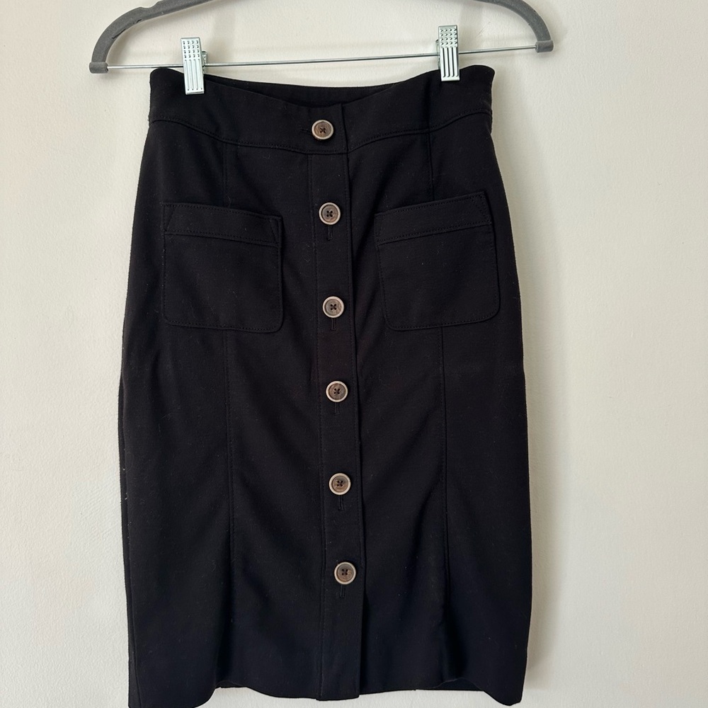 Banana Republic Black Pencil Skirt with Wooden Buttons
